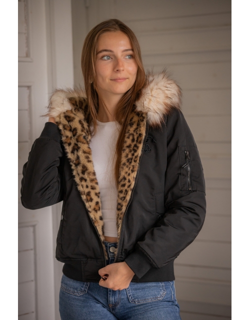 PL-Leolyon Reversible Bomber Jacket - Black & Leopard