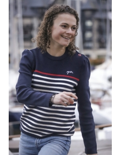 SAINT JAMES x Pénélope Collections Maëlle Pullover - Navy Ecru & Red